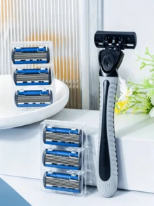 Premium 6-Blade Men's Razor With Non-Slip Ergonomic Handle, Durable Stainless Steel Blades, Smooth Close Shave, Multi-Combination Replacement Blades, Hypoallergenic, Precise Shaving, Essential Beard Trimming Tool, Men's Must-Have Razor, Easy To Clean - 6 Replacement Blades + 1 Tool Holder - View 9