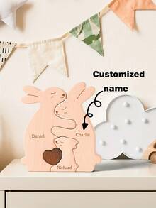 Customized Name Wooden Rabbit Ornament With 2-5 Names Family Name Sign, Children's Room Decor, Multi-Purpose Home Decoration, Perfect Gift For Mom, Kids, Christmas, Thanksgiving, Mother's Day And Birthday - Nude - View 1