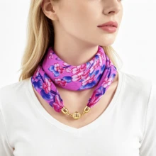 1pc Women's Magnetic Buckle Scarf, Ditsy Floral Lightweight Translucent Chiffon Neck Scarf, Decorative Travel & Photography Clothing Accessory, Slouchy Quick & Easy Tie Scarf, Ditsy Floral Pattern Print With Exquisite Scarf Buckle Decoration, Suitable For Daily Commute, Casual, Party, Travel, Photography, Minimalist & Fashion Style, Very Lightweight, More Suitable As A Decorative Accessory - Multicolor - View 7