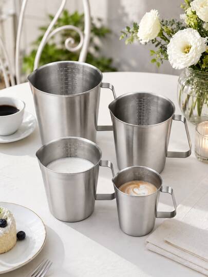 1 chiếc ca đánh sữa bằng thép không gỉ 500-2000ml có vạch đo, ca đánh bọt espresso, phù hợp cho latte art, quán cà phê và barista tại nhà