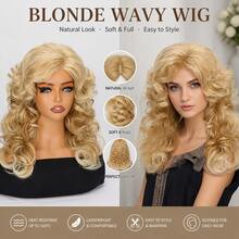 18-Inch Long Curly Wig, Gold Bangs Style, 1pc, 150% High Density Heat-Resistant Fiber, Breathable Rose Net Cap, Suitable For Daily Wear And Halloween Parties - Gold - View 5