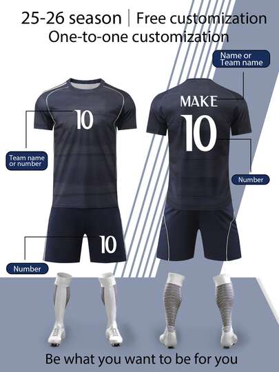 25-26 Year 2pcs/Set All-Over Print Burn-Out Boys Soccer Outfit, Personalized Name & Number Customization/Club Bestseller Jersey, No.10 Print Sports Player Style, Short Sleeve & Shorts Set, Suitable For Boys & Girls, Sports, Cycling, Outdoor Running, Football, Celebrity Style Outfit
