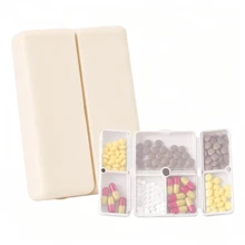 Boîte à pilules quotidienne beige de 10 cm, design à 7 compartiments, boîte à pilules de voyage portable [design pliable], s'adapte dans la poche du portefeuille, pour ranger les vitamines, l'huile de foie de morue, les compléments de santé et les médicaments - Beige - Voir 2