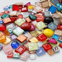 120g Piezas de mosaico de vidrio de formas mixtas multicolor, azulejos de vidrio teñido surtidos cuadrados redondos y triangulares con efecto de brillo para manualidades de arte de mosaico DIY, decoración del hogar y proyectos hechos a mano - A - Ver 5