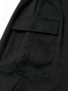 男士純色工裝直筒鬆顯運動長褲，休閒運動風，適合戶外通勤，父親節禮物 - 黑色 - 查看 5
