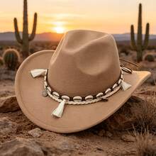 1 pieza Sombrero de vaquero occidental de fieltro de lana, sombrero de jazz con corona texturizada de moda, fedora - Multicolor - Ver 5