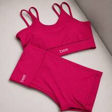 Bee Fitness Set, Workout Top With Padded Cups, High Waist, Gym, Zero Transparency - Hot Pink - View 2