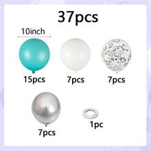 37pcs Blue, White, Silver And Silver Foil Shiny Latex Balloons With Ribbon, 10 Inch Diameter, Suitable For Birthday, Graduation, Wedding, Bridal Shower, Christmas, Party And Various Celebration Decorations - Set - View 2