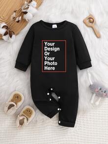 [Customized]Baby Romper Unisex Style Supports Exclusive Personalized Customization Can Print Photos / Patterns Round Neck Comfortable Fit Baby Daily / Commemorative Photo Versatile Crawler Durable Easy Care Machine Washable Dry Cleanable - Black - View 1