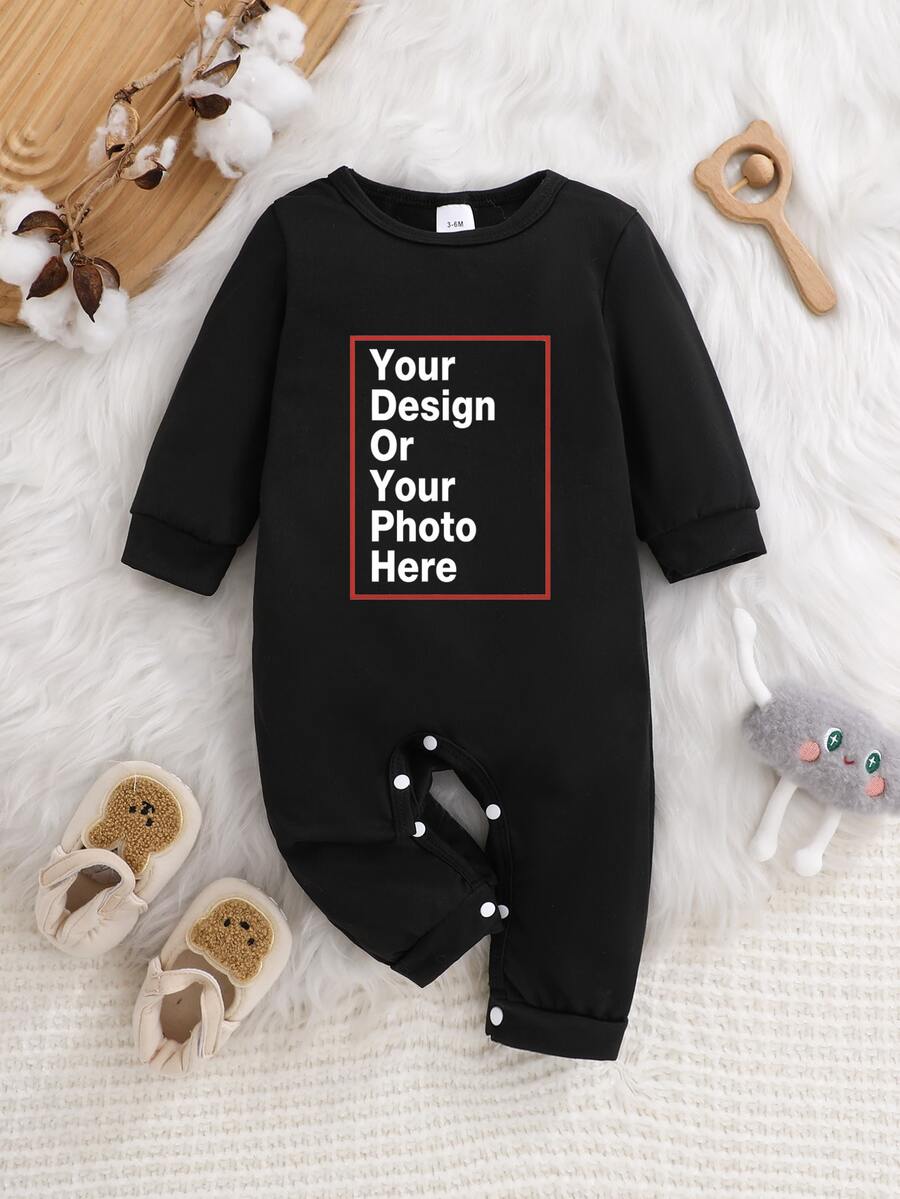 [Customized]Baby Romper Unisex Style Supports Exclusive Personalized Customization Can Print Photos / Patterns Round Neck Comfortable Fit Baby Daily / Commemorative Photo Versatile Crawler Durable Easy Care Machine Washable Dry Cleanable - Black - View 1