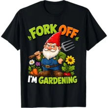 Fork Off I'm Gardening Funny Rude Gnome Humour T-Shirt - Black - View 1