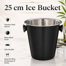 25cm Beverage Ice Bucket, Black Body With Stainless Steel Inner Liner, Desktop Ice Bucket With Side Handle - View 3