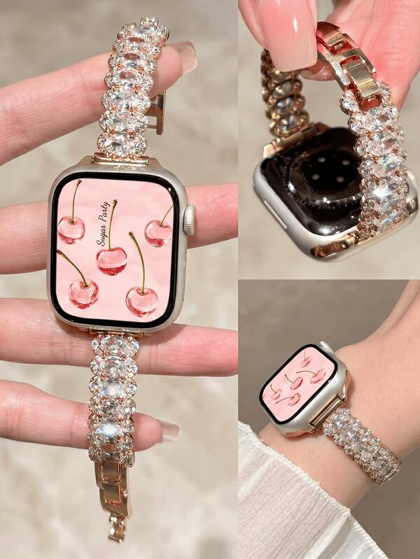1pc Fashionable Elegant Rhinestone Women's Watch Band Compatible With Apple Watch Band 38/40/41/42/44/45/46/49mm Summer Comfortable Compatible With Apple Watch Strap Series Ultra/SE10-1 All Series Daily Wear Adjustable Length