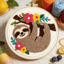 DIY Punch Needle Embroidery Kit, Includes Punch Needle, Yarn, Instructions, Embroidery Hoop And Pre-Printed Fabric, Sloth Pattern, Suitable For Home Wall Decor, Perfect Gift For Family And Friends, 20X20cm (7.87X7.87 Inches) - A - View 5