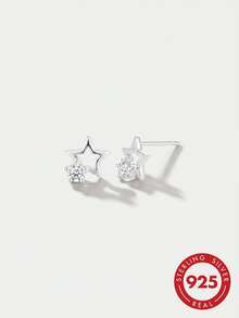925er Sterling Silber Unisex Cut Out Vierblättrige Klee Ohrstecker mit Mikro Kubikzirkonia, Hypoallergen für Alltag, Party, Hochzeit, Geschenkbox, Ganzjährig - Weißes Gold - Übersicht 1