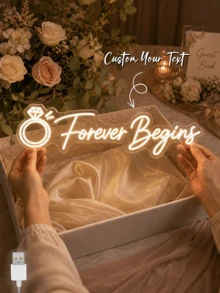 Custom Forever Begins Neon Sign With Diamond Ring, Wedding & Engagement Decor - Multicolor - View 2