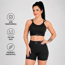 Fitness Set: Gym Shorts, Cropped Top, Bee Zero, Transparency, Comfortable - Black - View 2