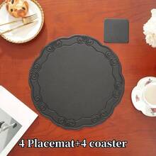 4/6 Sets Black Thickened Vintage Lace Faux Leather Placemats, Hotel And Restaurant Decor, Waterproof And Heat Resistant, Suitable For Valentine's Day, Mother's Day, Wedding Party, Christmas, Halloween, Thanksgiving - Black - View 8