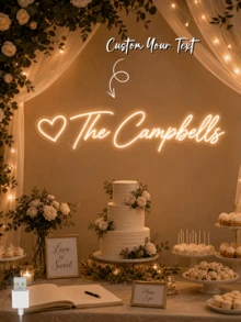 Custom Surname Neon Sign, Heart-Shaped Design, Wedding & Home Decor LED Light - Multicolor - View 2