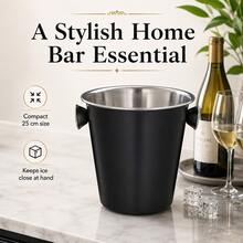 25cm Beverage Ice Bucket, Black Body With Stainless Steel Inner Liner, Desktop Ice Bucket With Side Handle - View 5