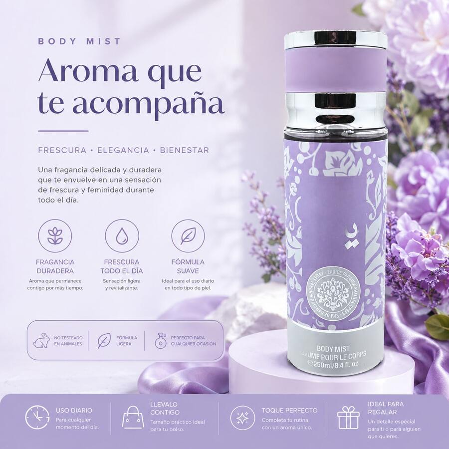 Perfume Árabe 250ML para Mujer en Spray, Fragancia Floral y Dulce de Larga Duración, Aroma Elegante y Sofisticado para Uso Diario - Morado - Ver 1