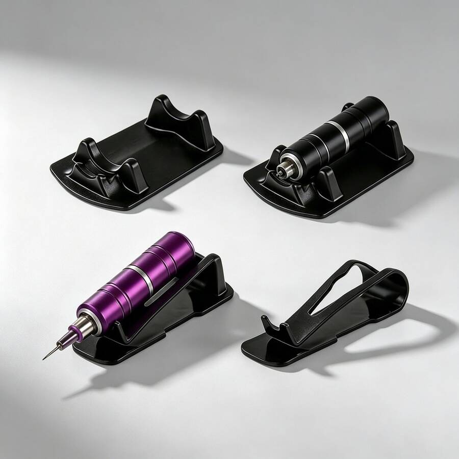 Tattoo Machine Stand - Acrylic/Rubber Tattoo Pen Holder, Tattoo Machine Rack, Compatible With Rotary Tattoo Guns & Coil Machines, Anti-Slip Base, Stable Pen Display Stand Tattoo Pen Tray - Black - View 1