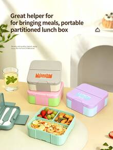 This Macaron Color Block Lunch Box Is Made Of PP Material, Features A Portable Design, Built-In Utensils, Leak-Proof Seal, And Is Suitable For Back To School, Office, Picnic, Camping, Travel And Daily Use - Multicolor - View 11