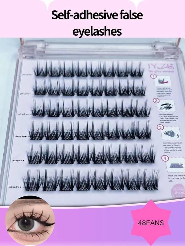 48pcs Glue-Free Small Box False Eyelashes, Natural Curl, Portable, Natural 3D Volume, Easy To Apply And Remove, Convenient And Practical