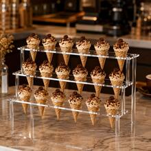 2-Tier/3-Tier/4-Tier Transparent Acrylic Ice Cream Cone Holder, Ice Cream Cone Display Rack, Suitable For Popcorn, Ice Cream Display, Birthday, Wedding And Party Multi-Purpose Decoration, Portable And Detachable - Clear - View 2
