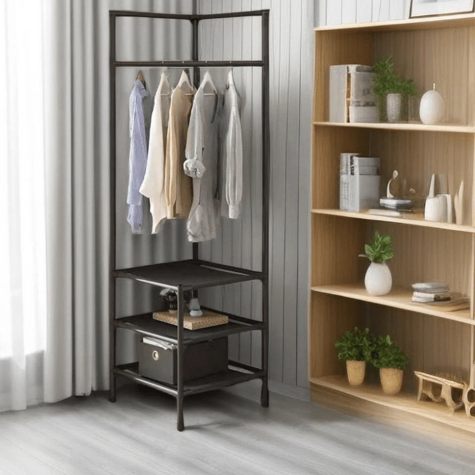 Corner Coat Rack, 2-In-1 Storage And Hanging Rack, Entryway Floor-Standing Coat Rack, Bedroom Corner Space-Saving Storage Shelf - Multicolor - View 1