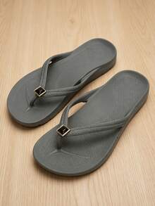 Chanclas unisex con soporte de arco, sandalias de playa de unicolor, chanclas neutras para vacaciones para playa y hogar, primavera verano otoño - Flor de zapato de diamante gris y negro - Ver 5