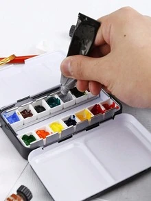14-26 Compartment Paint Iron Box, Includes 14 Removable Half Pans, Portable Metal Paint Box, With Mixing Tray, Suitable For Travel And DIY Art Creation - Single Piece - View 3