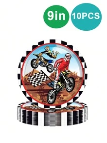 10 Buah Piring dan Serbet Pesta Bertema Sepeda Motor Off-Road, Set Peralatan Makan Pesta Bertema Sepeda Motor, Dekorasi Pesta Sepeda Motor Off-Road - MultiWarna - View 6