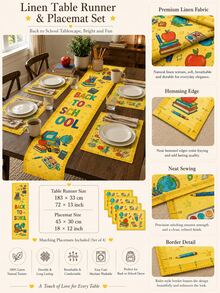 1 pieza - Camino de mesa de temporada escolar con manteles individuales a juego, decoración de mesa con estampado de libros, manzana y autobús amarillo brillante, juego de comedor de vuelta al colegio para cocina, aula y fiesta - Multicolor - Ver 2