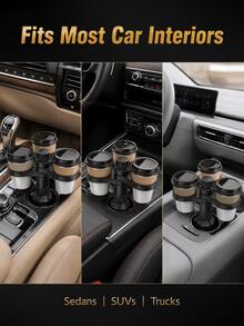 Universal 3-In-1 Car Cup Holder Expander, 360° Rotating Multi-Cup Adapter, Adjustable Base Car Interior Beverage Storage Rack - A - View 3