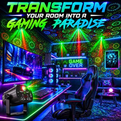 便攜式 USB RGB 雷射派對燈投影機，附遙控器與聲控功能，旋轉迪斯可舞廳舞台燈，適用遊戲室、臥室裝飾、居家派對、酒吧、生日、婚禮、聖誕節及節日裝飾