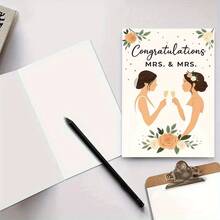 1pc Funny Gift - Elegant Congratulations Card For Lesbian Wedding Celebration, Perfect To Honor Newlywed Couples With Beautiful Floral Design - Multicolor - View 6