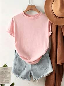 Women's Cotton T-Shirt, Round Neck, Short Sleeves, With Sunflower Print. Breathable, Comfortable, Casual And Bohemian Style, Ideal For Spring And Summer, Everyday Wear. - 粉色 - 查看 4