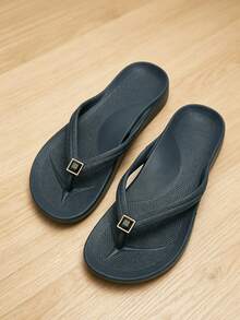 Chanclas de playa unisex con soporte de arco de unicolor, sandalias neutras para vacaciones para playa y hogar, primavera verano otoño - Flor de zapato de diamante negro azul marino - Ver 5