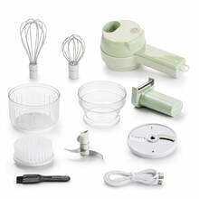 4 In 1 Handheld Electric Vegetable Cutter Set, Wireless Mini Food Processor With Cleaning Brush & Whisk, Portable Green Garlic Chopper & Meat Grinder For Onion Chili Ginger,Garlic Press,Meat Grinder,Vegetable Cutter,Food Chopper,Electric Slicer - Multicolor - View 12