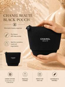 Chanel 黑色彈性帆布化妝包 14*13.5cm，耐用帆布材質，可擴展容量，結構底座可直立，適合個人使用與送禮 - 黑色 - 查看 2