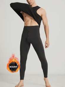 Men's Thermal Pants, Flannel Lined, Fleece-Lined Base, With Button - Black - View 1