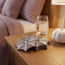 4/12pcs Gothic Hollowed Out Spider Web Wooden Coaster Halloween Decor Coffee Tea Cup Table Decor - Spider Web Coaster - View 2