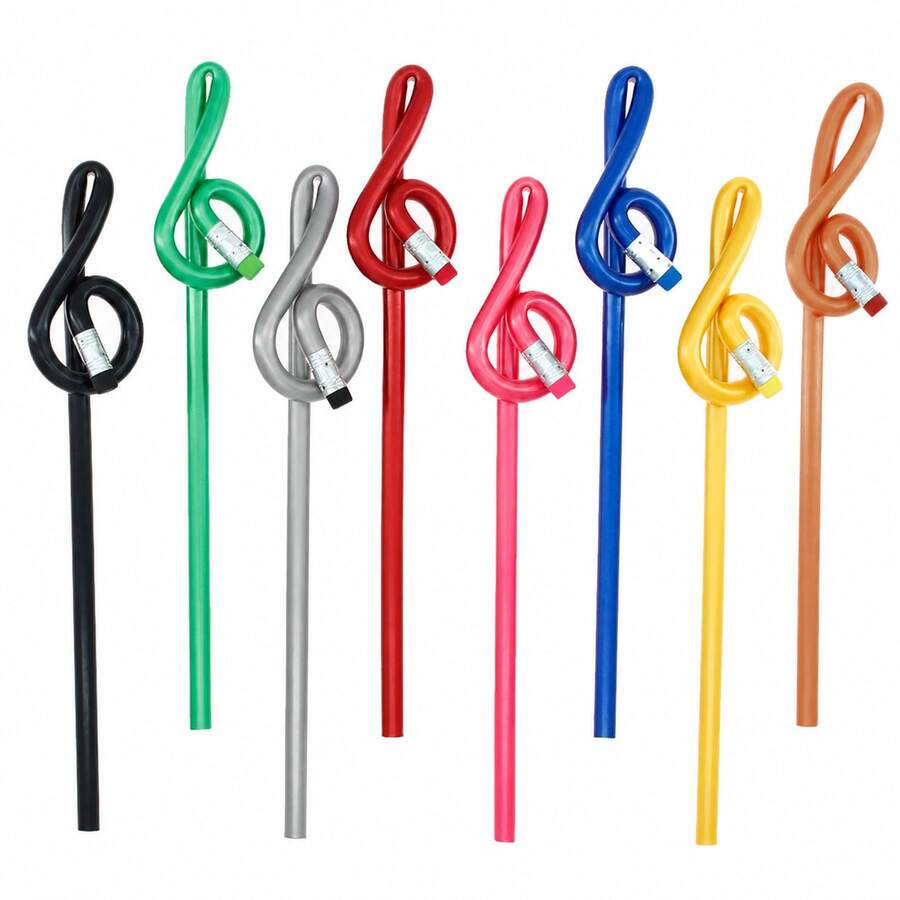 Este conjunto inclui 7 lápis de cor HB com designs exclusivos de notas musicais, tornando-os charmosos e encantadores. Este material de papelaria com tema musical atraente é perfeito para desenhar, escrever e uso diário. É ideal para estudantes, amantes de música e também um presente criativo ou recompensa escolar. - Conjuntos - Visão 1
