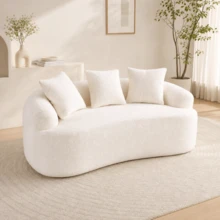 YOGLAD 65'' Modern Loveseat Sectional Sofa Couch, Luxury Plush Chenille Upholstered Cloud Couch With Extra Deep Seat And Curved Armless Floor Design, Comfortable Small Space Sofa With 3 Throw Pillows For Living Room, Home Decor, No Assembly Needed - 米色 - 查看 1