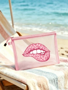 Fashion Leopard Print Lip-Shaped Mesh Beach Bag, Portable Mesh Makeup Bag, Zipper Travel Organizer - Lightweight, Fade-Resistant Cosmetic And Toiletry Bag, Suitable For Men And Women, Ideal Gift For Mothers, Teachers, Friends, Nurses, Essential For School, Vacation, Travel, Perfect For Teacher's Day And Back To School Season,Back To School - Multicolor - View 7