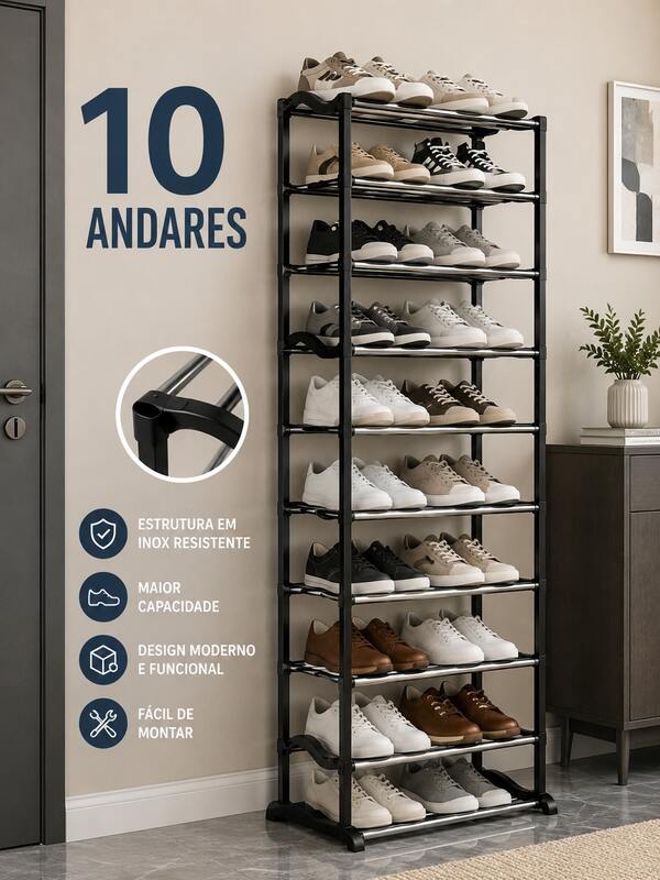 Sapateira 10 Andares Organizador de Calçados para até 20 Pares Compacta e Resistente