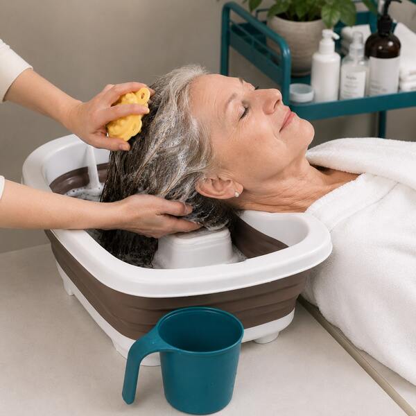 Foldable Bed Shampoo Basin, No-Bending Hair Washing Device For Elderly & Pregnant Women, Home Use