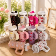 600ml Thermal Mug With Handle, Lid And Straw – Flower Print 1866-600ml - 隨機的 - 查看 3