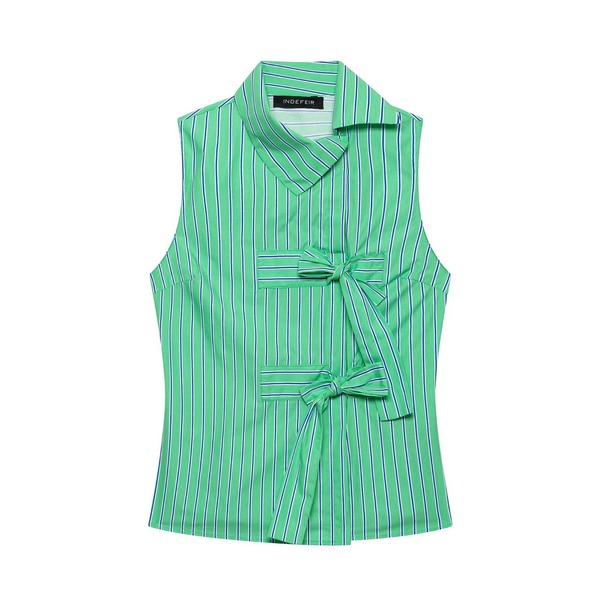 LEILEIBEI Spring/Summer New European & American Style Fashion Versatile Bowknot Striped Sleeveless Shirt